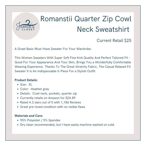 Heather Gray Romanstii Quarter Zip Cowl Neck Sweatshirt | Size XL - Picture 13 of 14